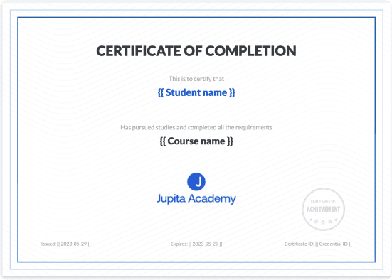 Jupita Academu Certificate